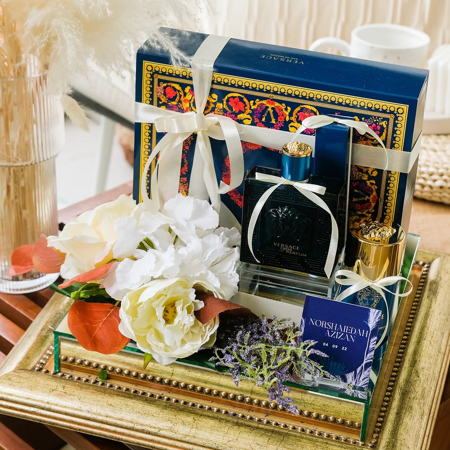 COPPER/ GOLD MIRRORED-BASE WEDDING GIFT TRAY (GUBAHAN)