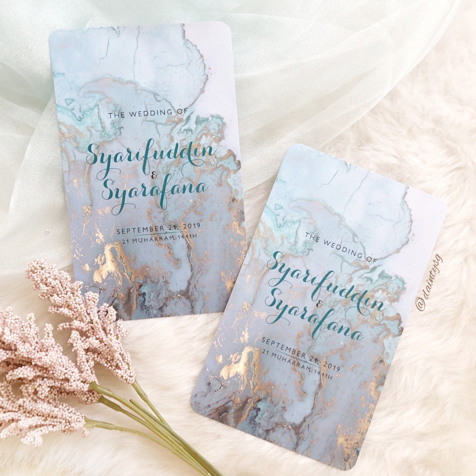 Sleek Turquoise And Gold Wedding Invitations | Wedding Cards SG