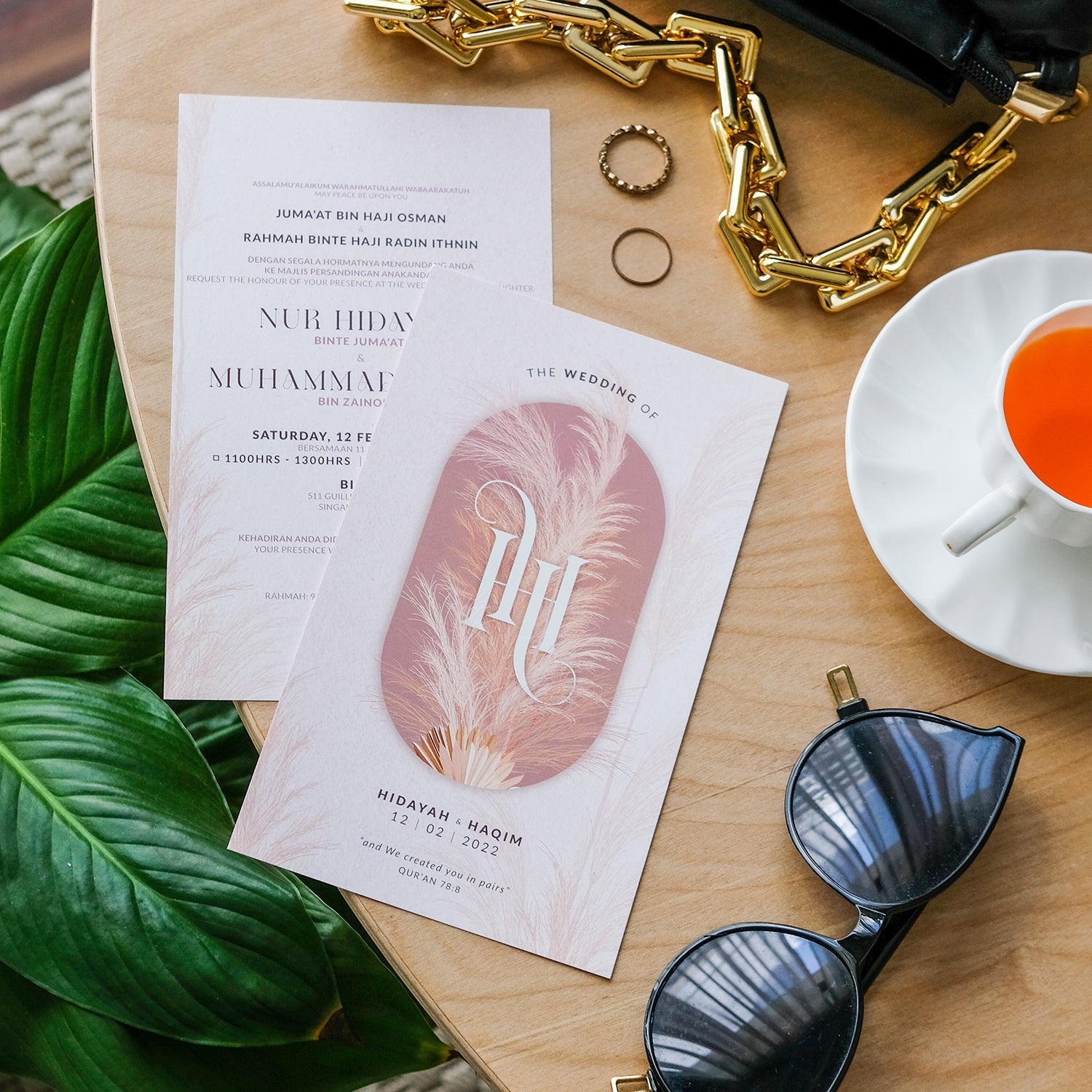 Brown Hues Bohemian Pampas Grass Wedding Invitations Suite | Singapore Wedding Card