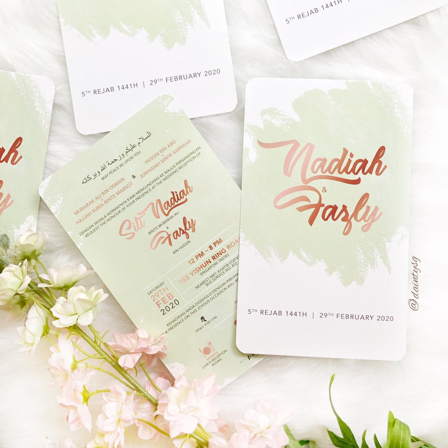 Mint Green And Peach Watercolor Invitations | Wedding Cards SG