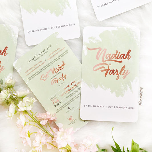 Mint Green And Peach Watercolor Invitations | Wedding Cards SG