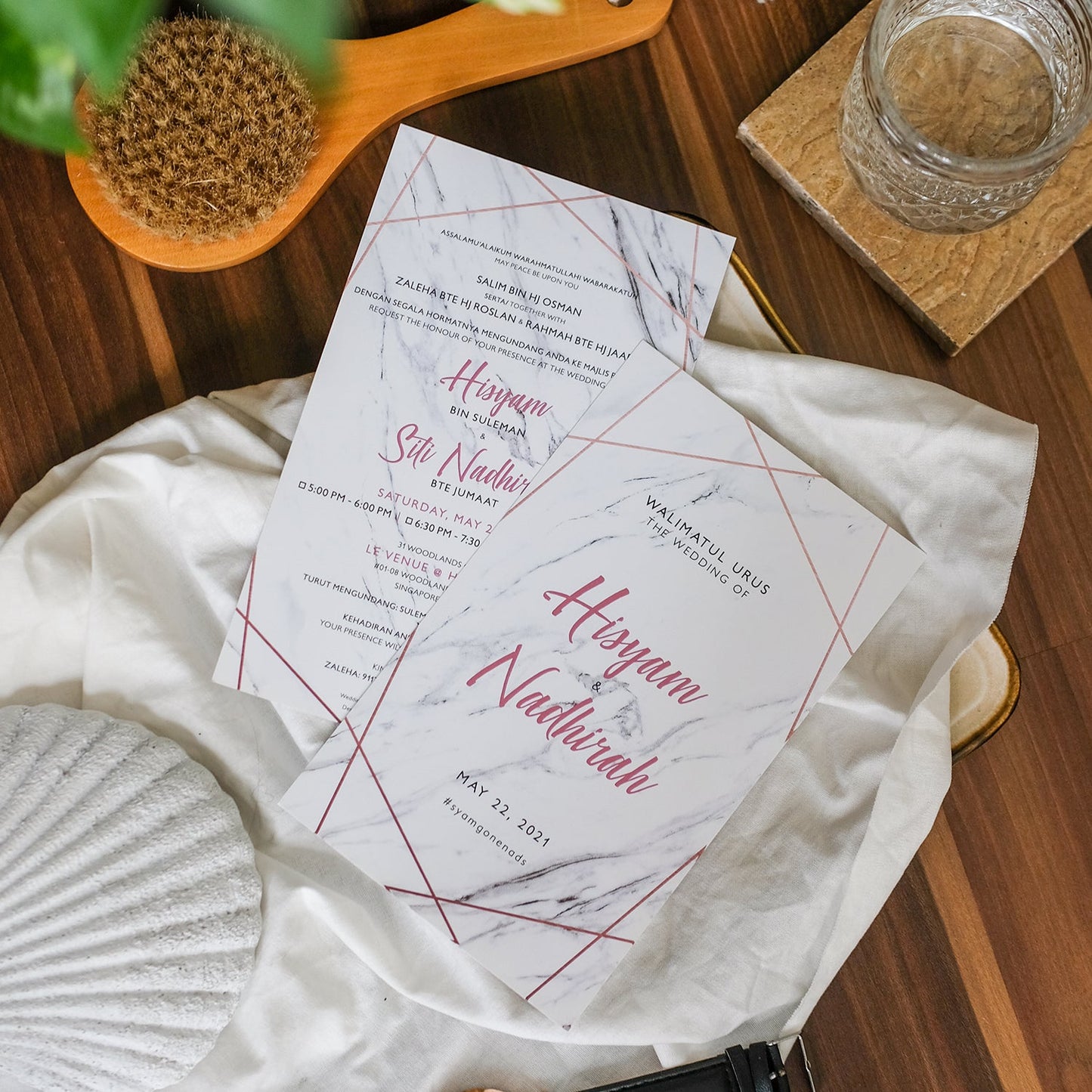 Classic Marble Geometric Wedding Invitations | Kad Kahwin SG