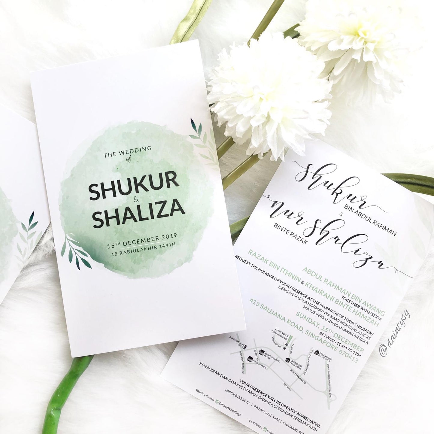 Mint Green Olive Leaves Wedding Invitations | Wedding Cards SG