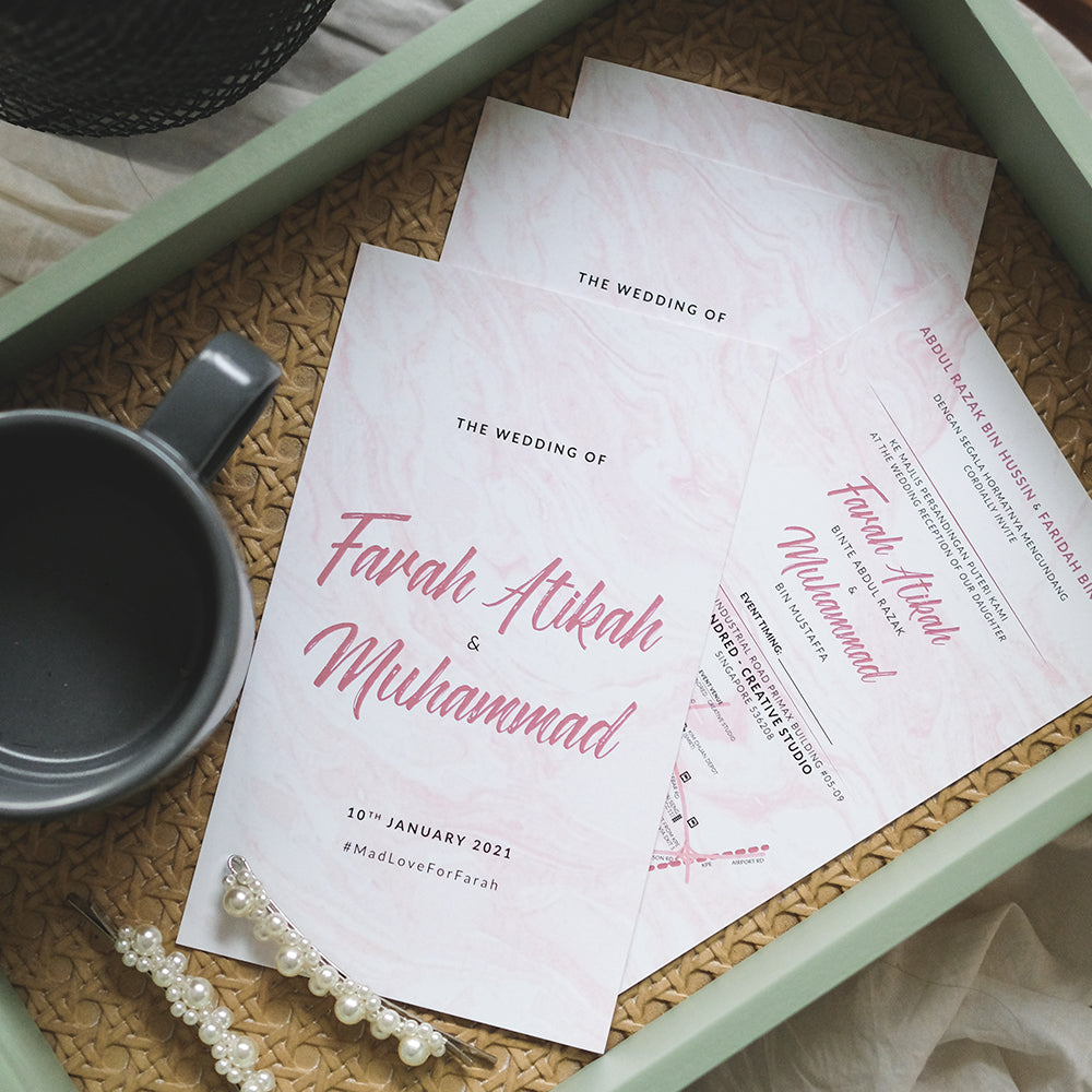 Classic Elegant Pink Marble Wedding Invitations | Kad Kahwin SG