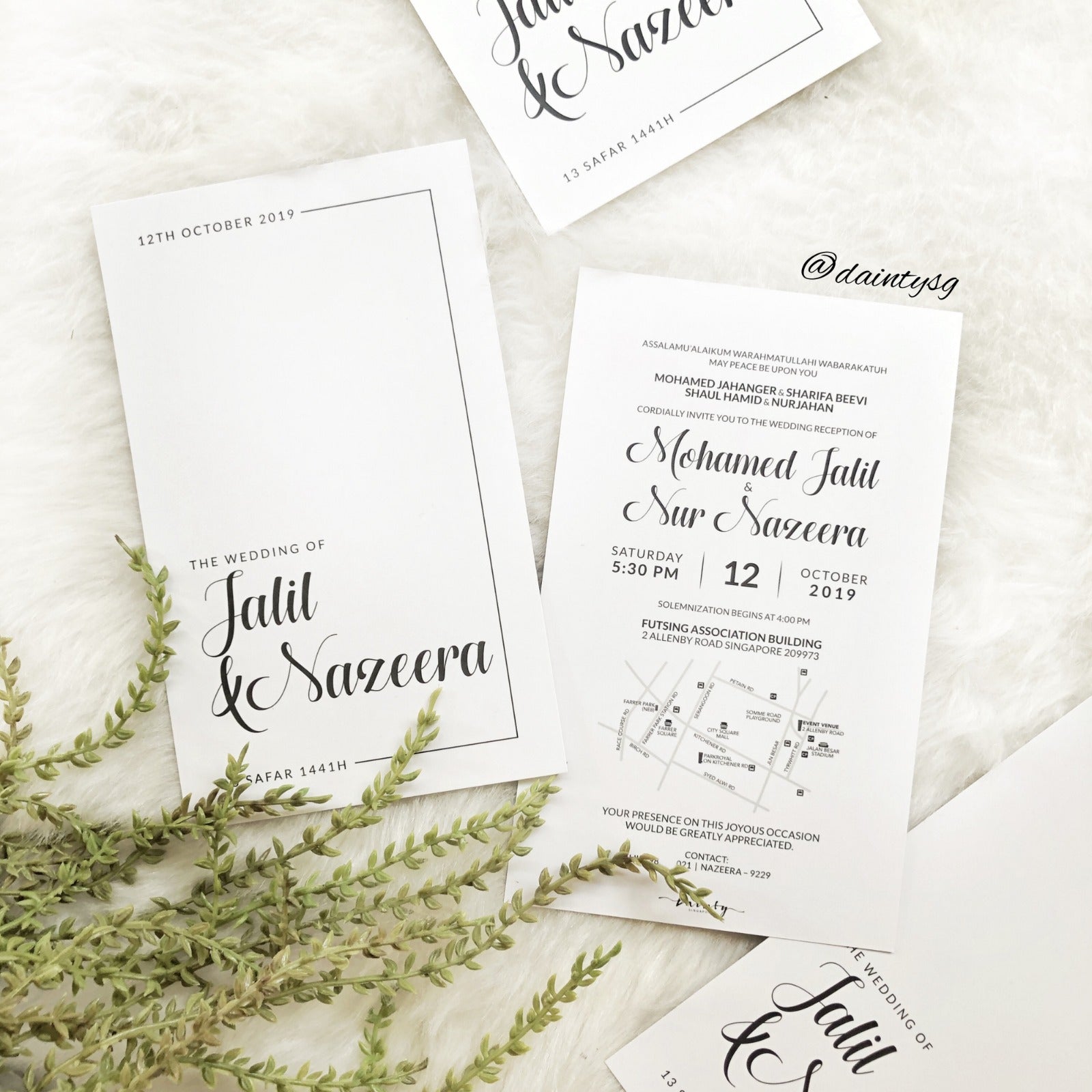 Modern Minimal White And Black Wedding Invitations. THEORY OF TWO STUDIO is based and shipped from Singapore