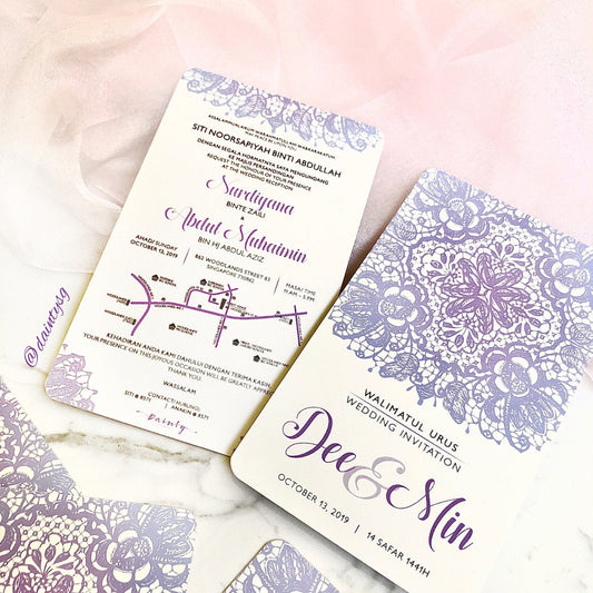 Elegant Lilac Lace Wedding Invitations | Affordable Wedding Card SG