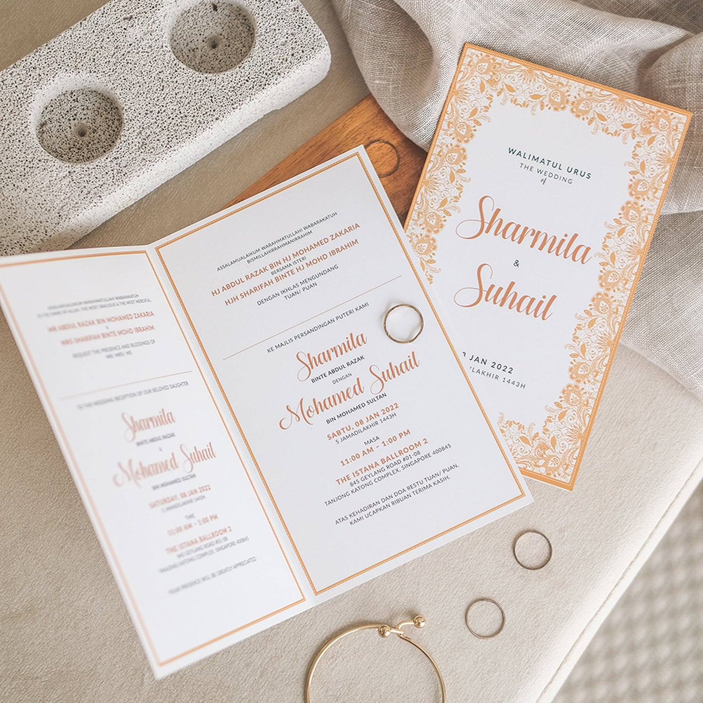 Romantic Gold Lace Folded Wedding Invitations | Kad Kahwin Singapore