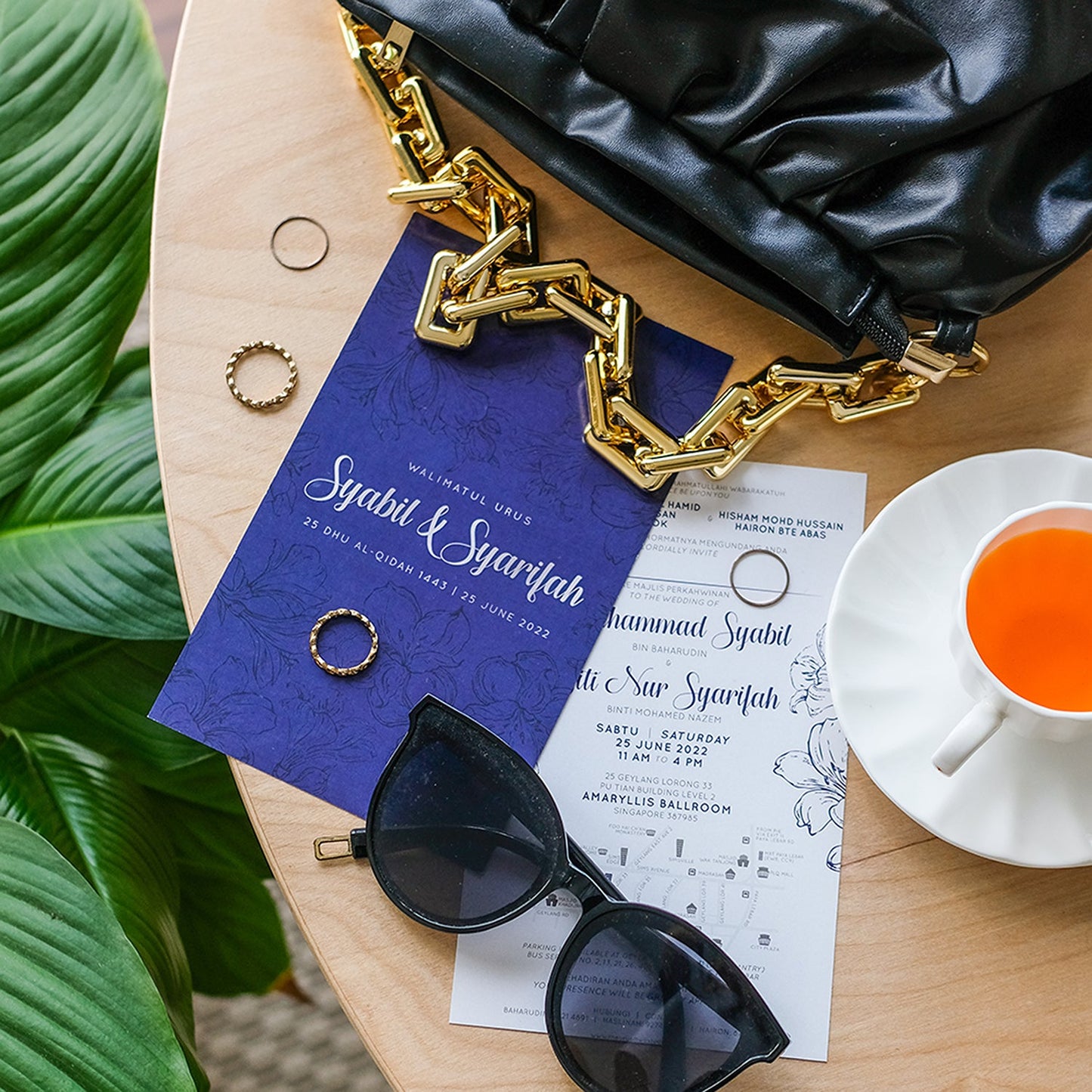 Midnight Blue Hibiscus Wedding Invitations | Kad Kahwin Singapore