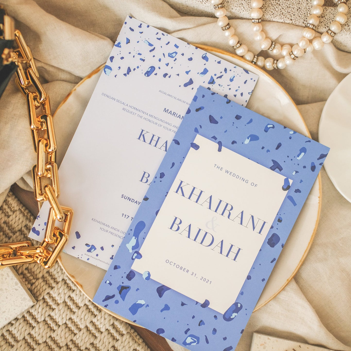 Blue Terrazzo Wedding Invitations | Kad Kahwin SG
