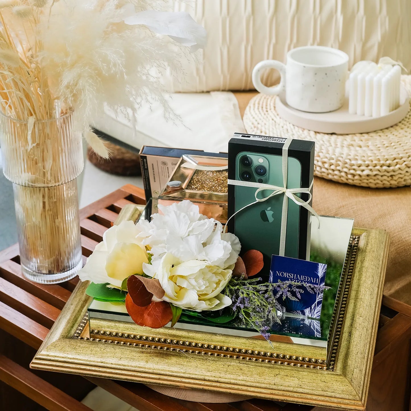 COPPER/ GOLD MIRRORED-BASE WEDDING GIFT TRAY (GUBAHAN)