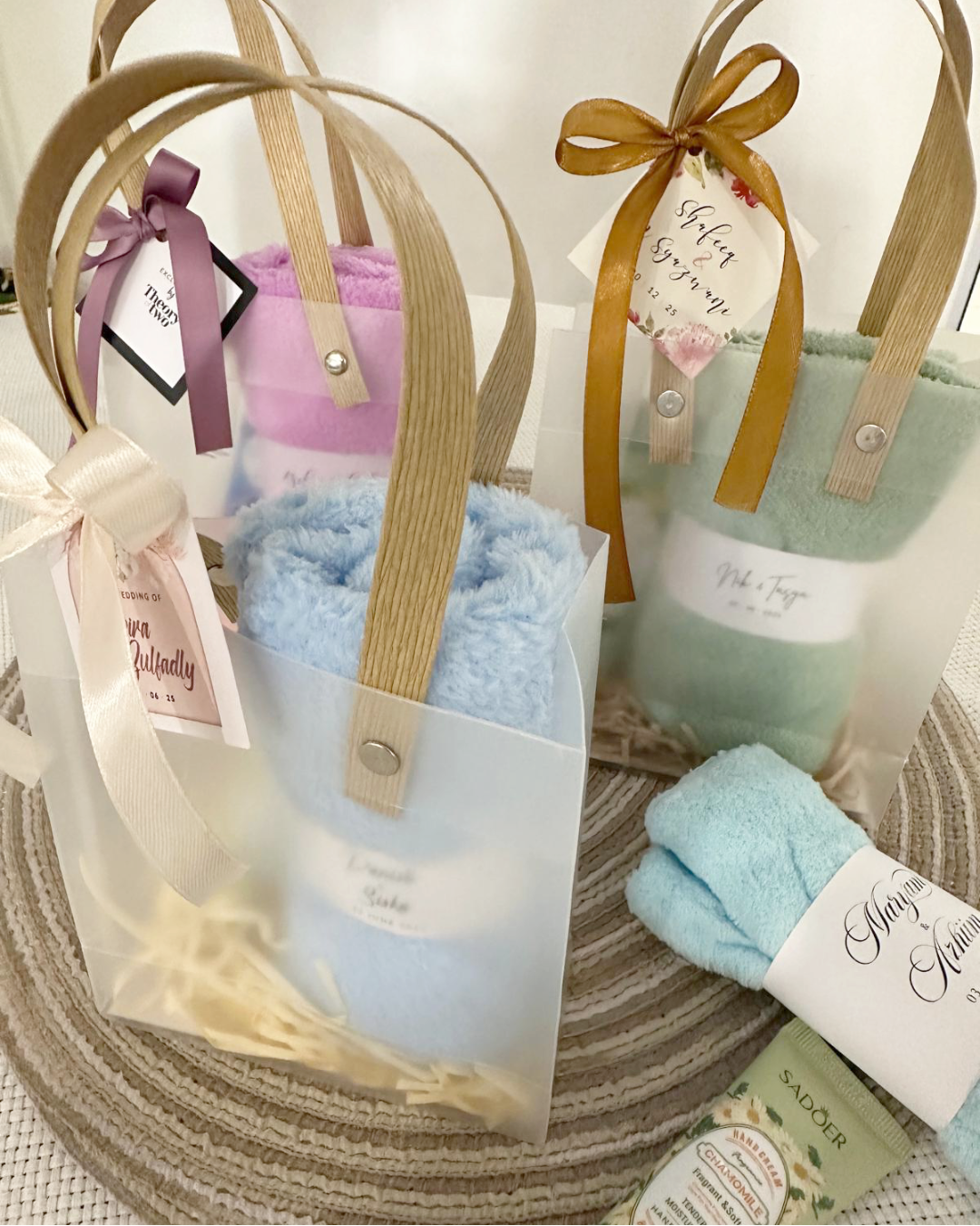 MICROFIBER TOWEL + HAND CREAM WITH PERSONALIZED SLEEVE + FROSTED BAG
