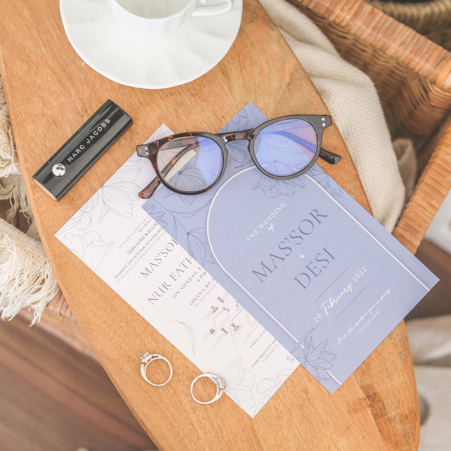 DUSTY BLUE BLOOM SERIES HAND ILLUSTRATED FLORAL WEDDING INVITATION