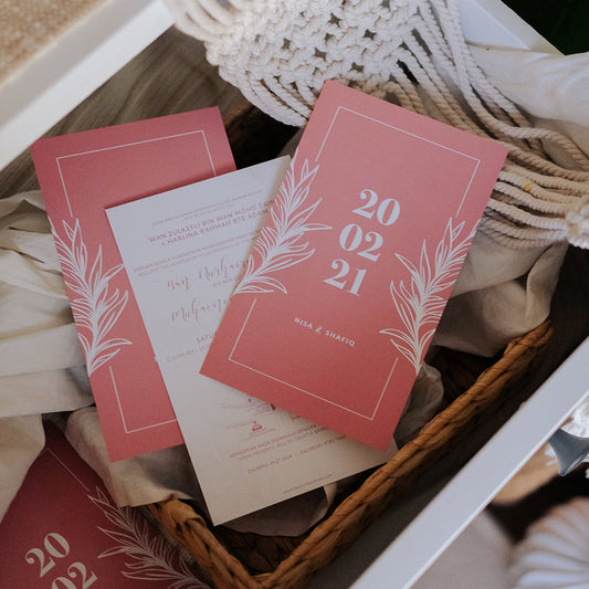 Chic Ash Rose Olive Leaves Wedding Invitations | Kad Kahwin SG