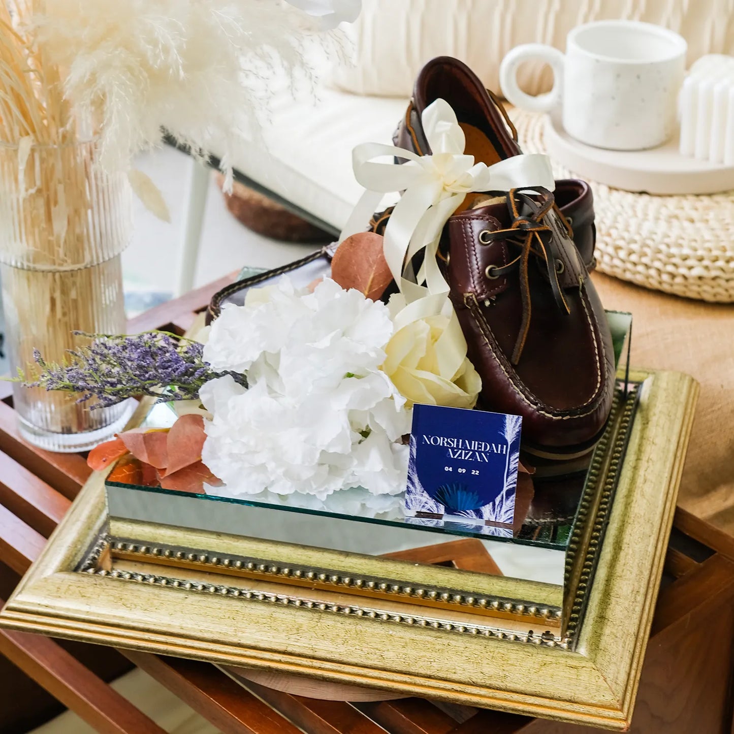 COPPER/ GOLD MIRRORED-BASE WEDDING GIFT TRAY (GUBAHAN)