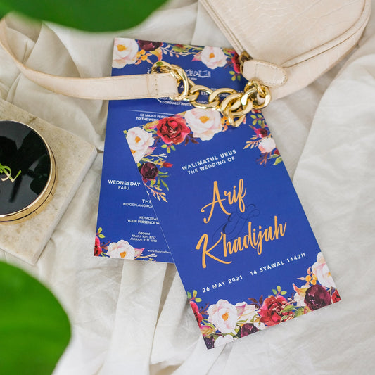 Burgundy Marsala On Cobalt Blue Wedding Invitations | Wedding Card SG