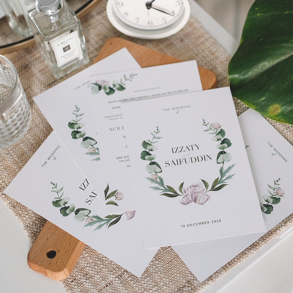Elegant Eucalyptus Wreath Wedding Invitations | Kad Kahwin SG