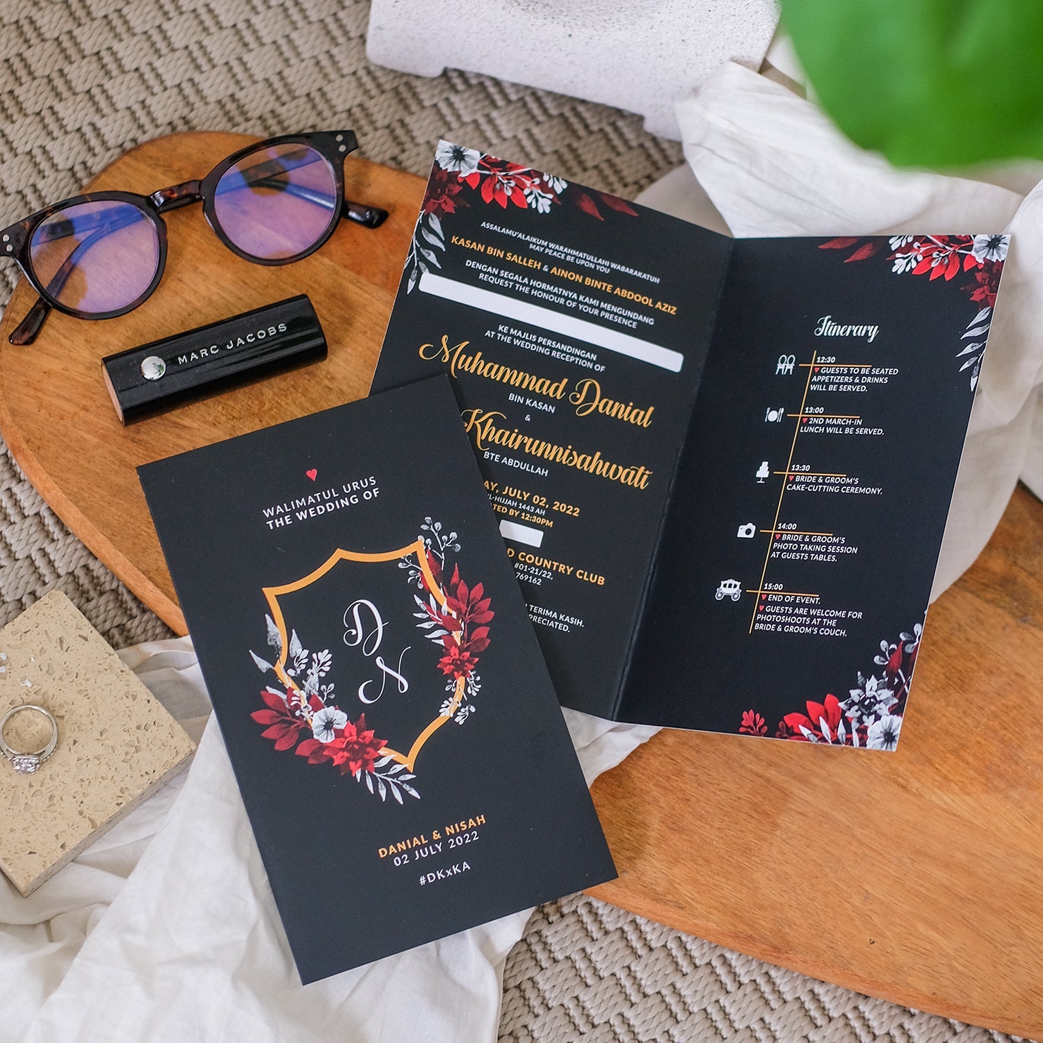 Classy Black And Red Folded Wedding Invitations | Kad Kahwin Singapore