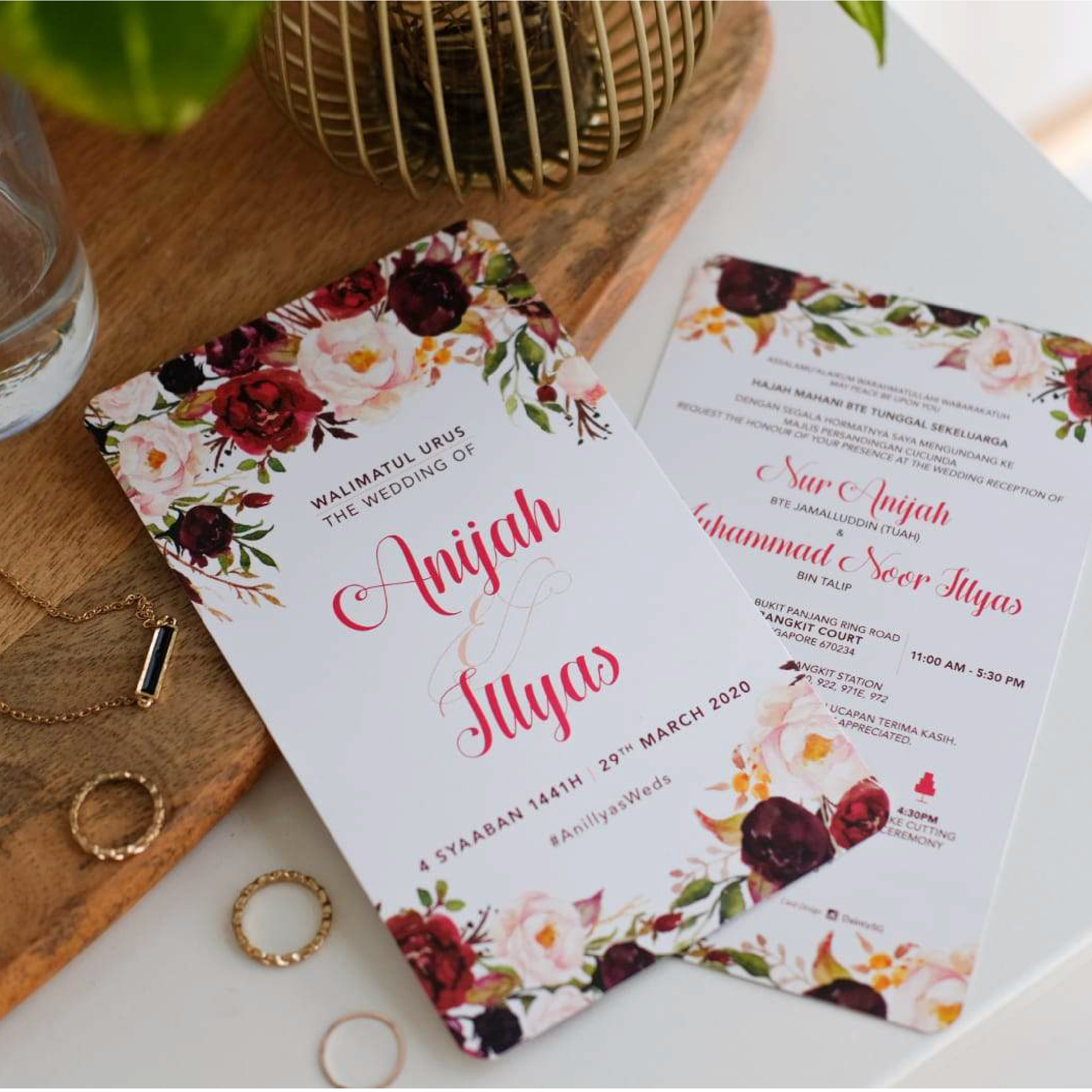 Burgundy Marsala Floral Wedding Invitations | Wedding Card SG