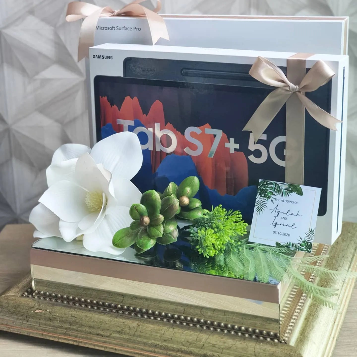 COPPER/ GOLD MIRRORED-BASE WEDDING GIFT TRAY (GUBAHAN)