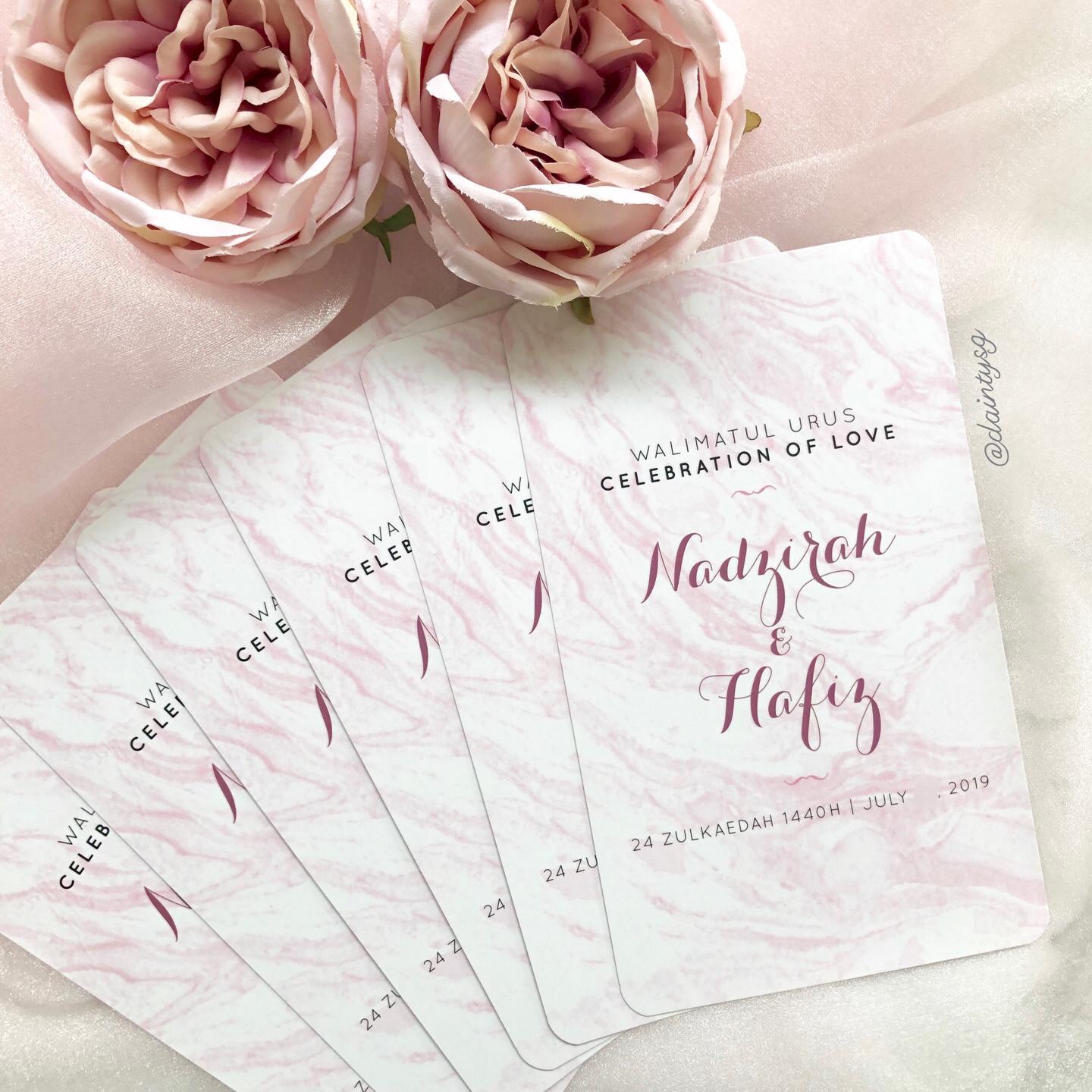 Classic Elegant Pink Marble Wedding Invitations | Kad Kahwin SG