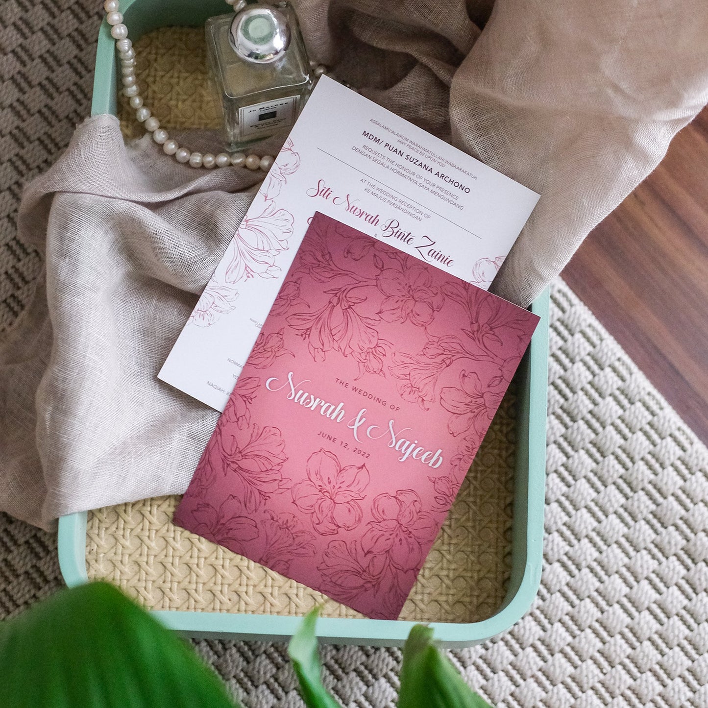 Blush Gradient Hibiscus Wedding Invitations | Kad Kahwin Singapore