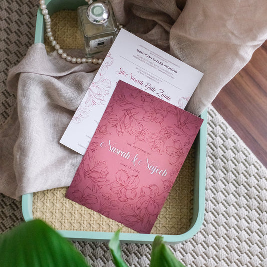 Blush Gradient Hibiscus Wedding Invitations | Kad Kahwin Singapore