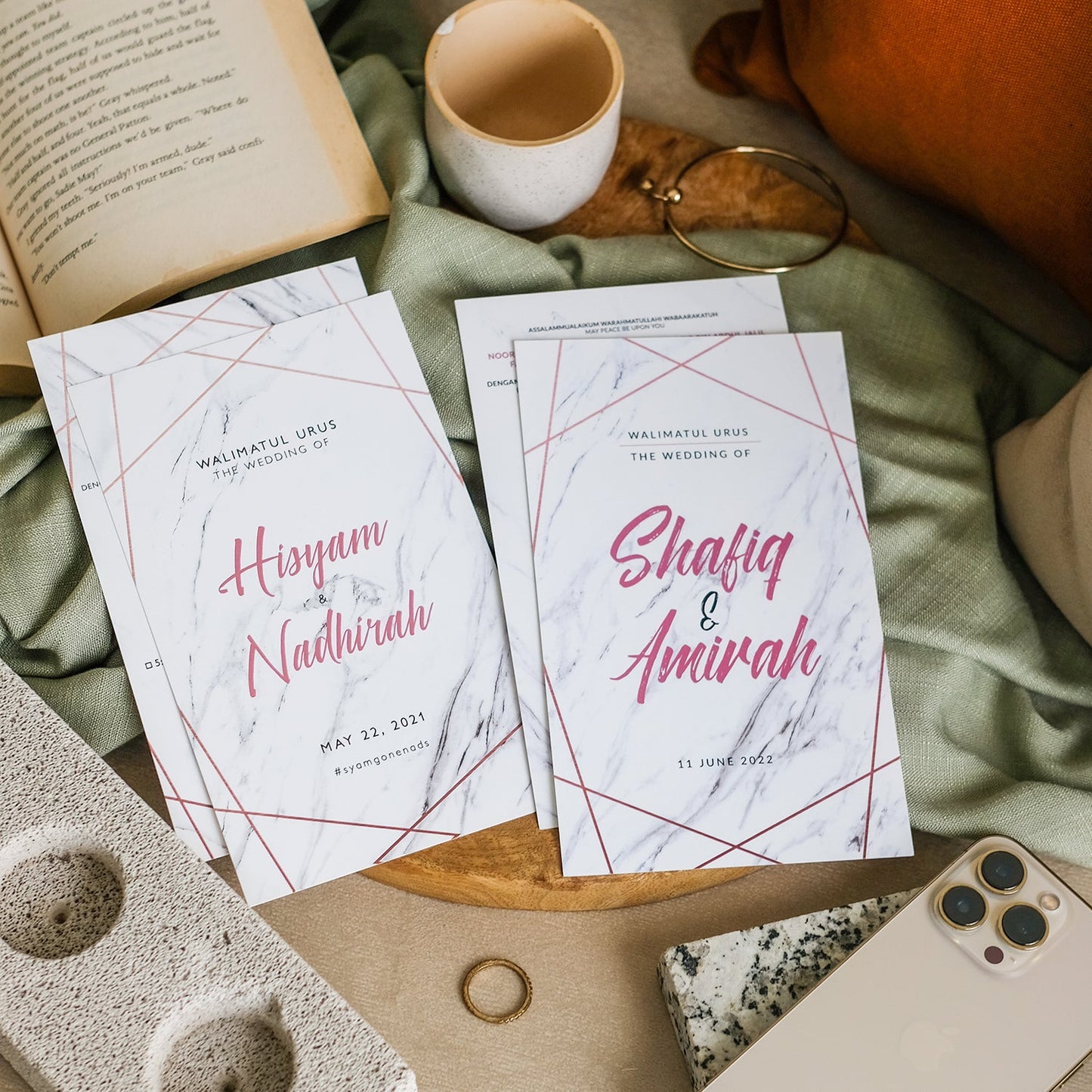 Classic Marble Geometric Wedding Invitations | Kad Kahwin SG