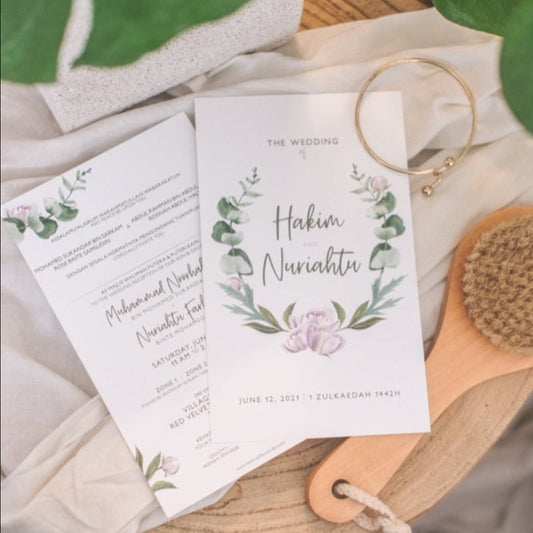 Elegant Eucalyptus Wreath Wedding Invitations | Kad Kahwin SG