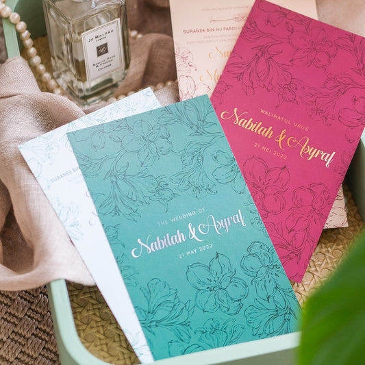 Teal Hibiscus Wedding Invitations | Kad Kahwin Singapore