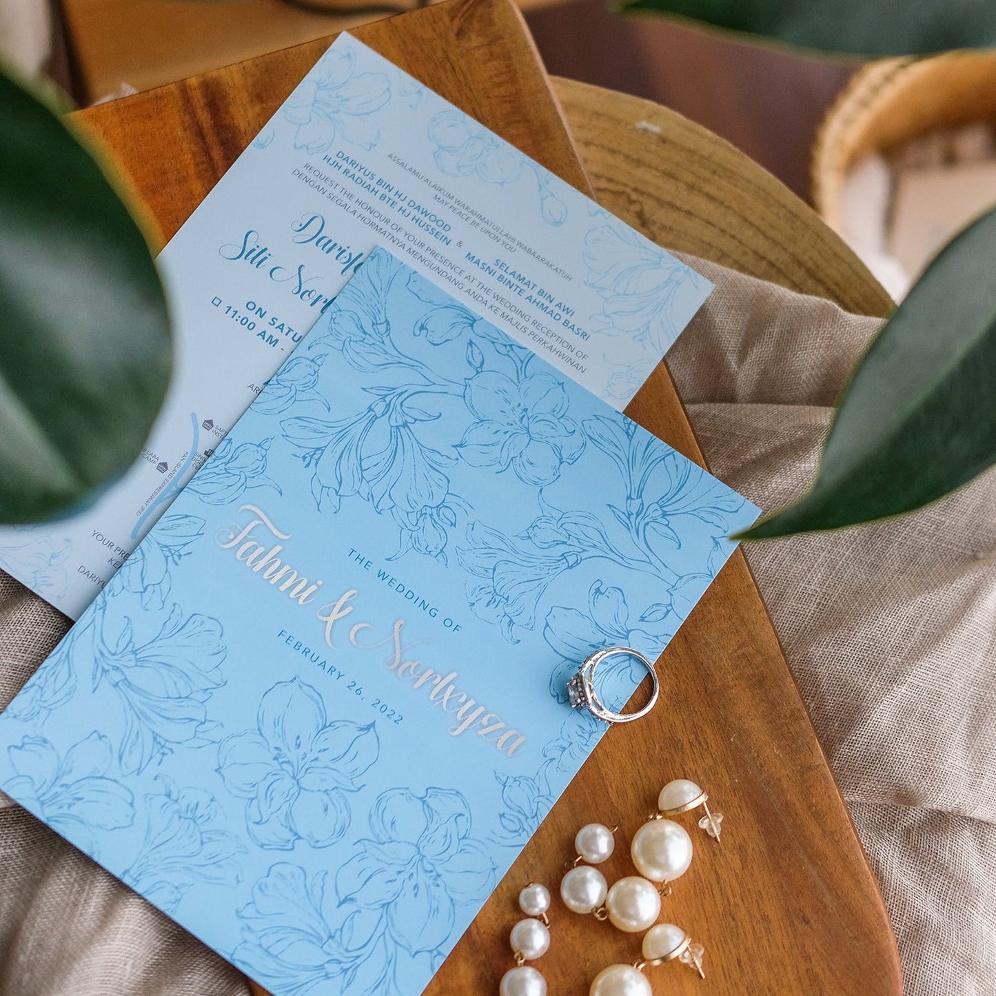 Sky Blue Hibiscus Wedding Invitations | Kad Kahwin Singapore