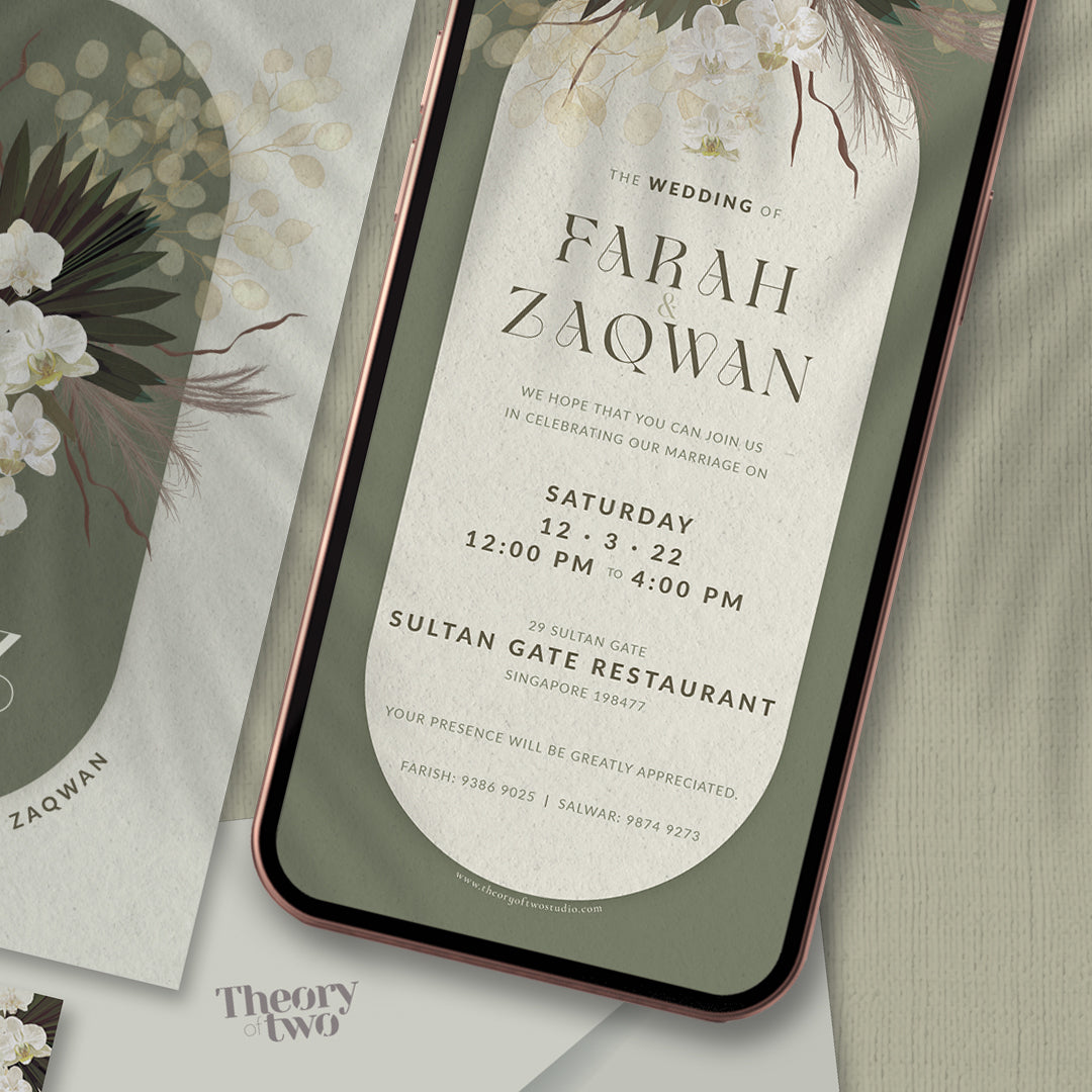 Romantic Pampas in Olive Green Wedding Invitations Suite | Singapore Wedding Card