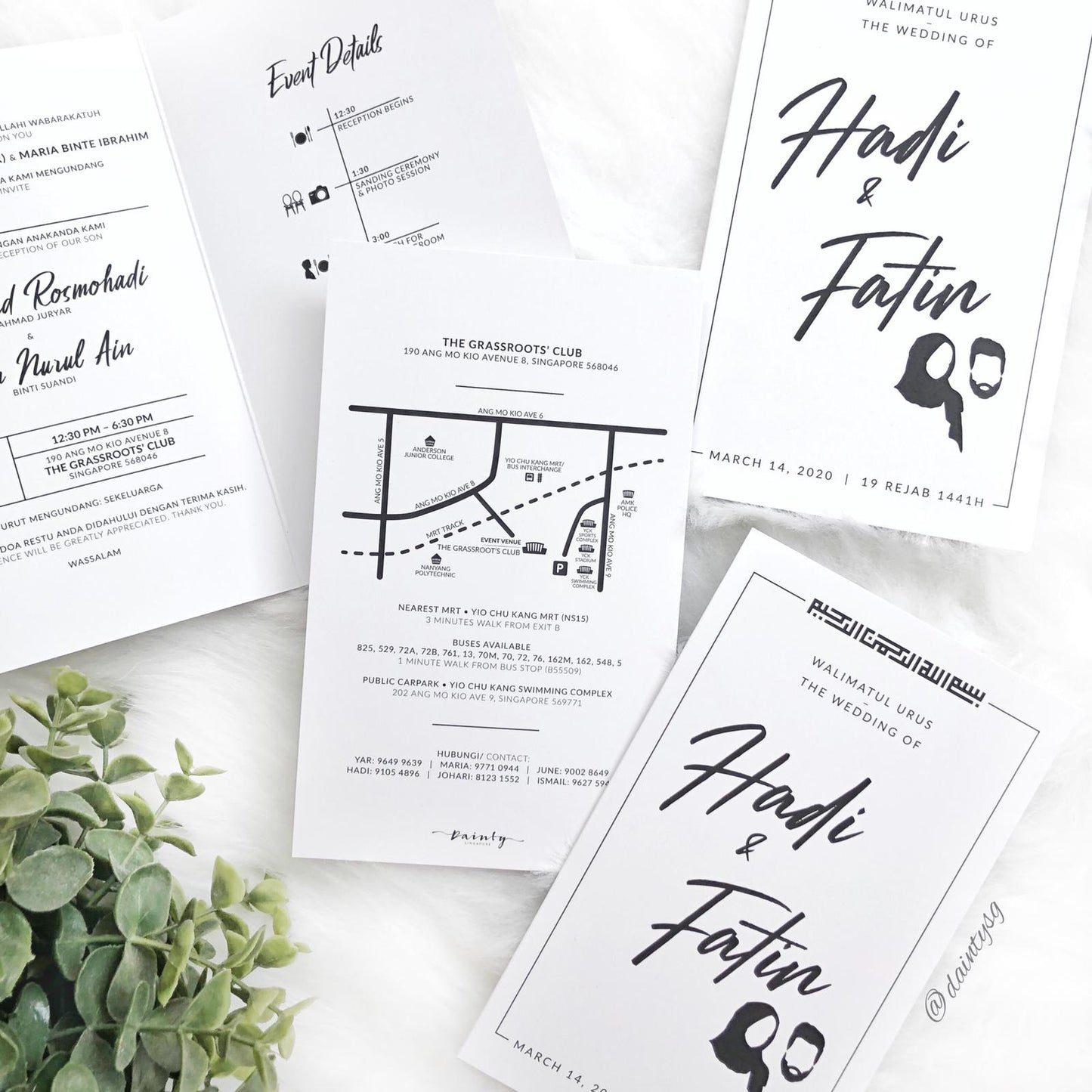 Modern Minimal White And Black Folded Wedding Invitations | Kad Kahwin Singapore