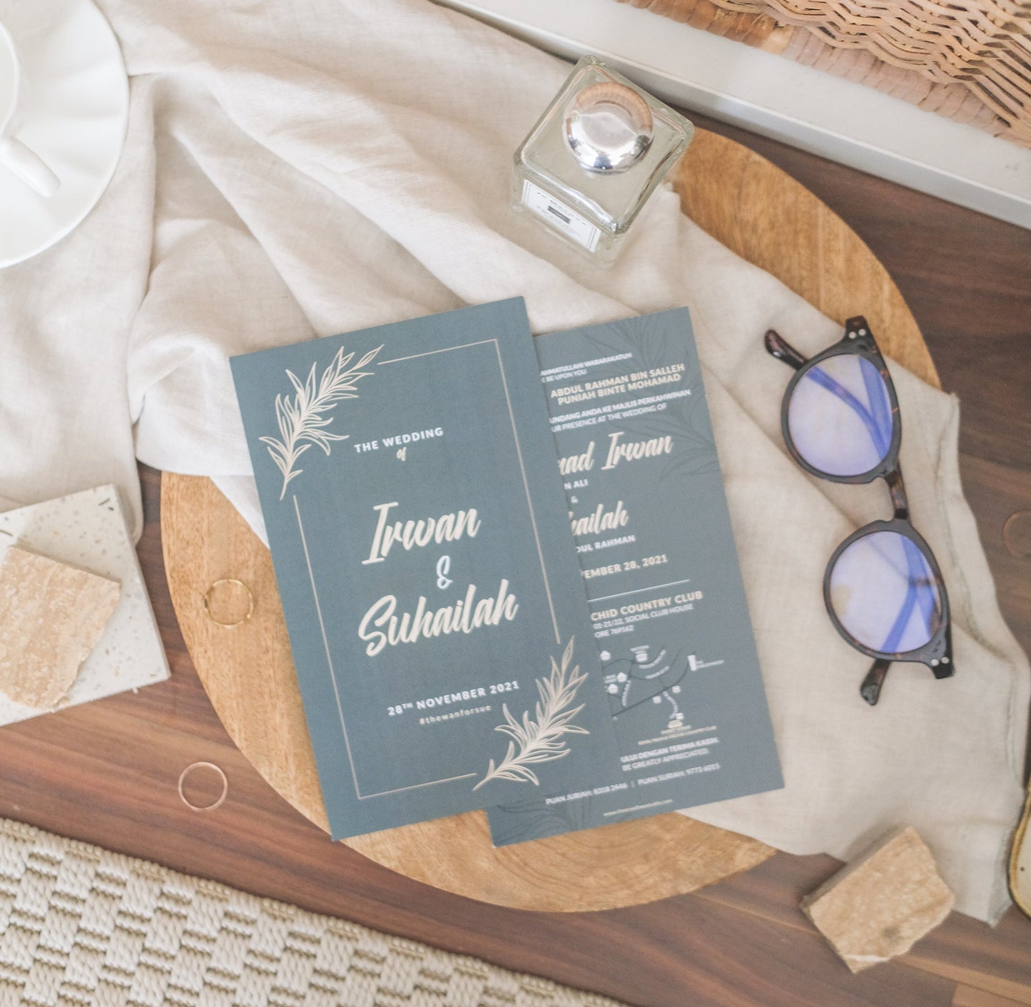 Olive Green Modern Wedding Invitations | Singapore Wedding Card