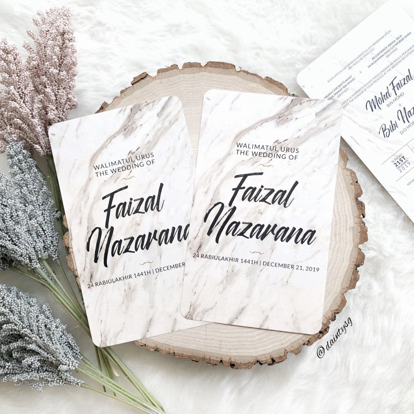 Faint Brown Classic Marble Wedding Invitations | Kad Kahwin SG