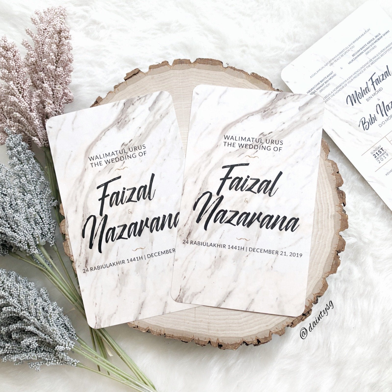 Faint Brown Classic Marble Wedding Invitations | Kad Kahwin SG