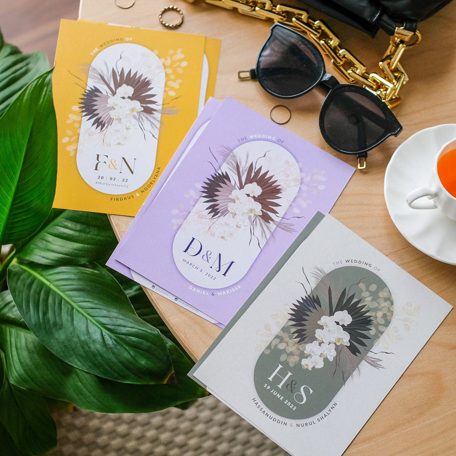 Romantic Pampas In Mustard Wedding Invitations | Singapore Wedding Card