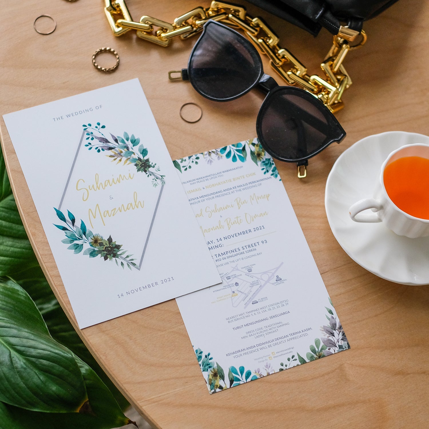 Diamond Botanical Eucalyptus Greenery Wedding Invitations | Kad Kahwin Singapore