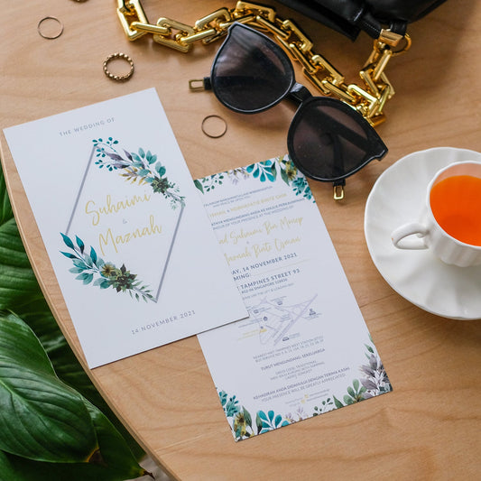 Diamond Botanical Eucalyptus Greenery Wedding Invitations | Kad Kahwin Singapore