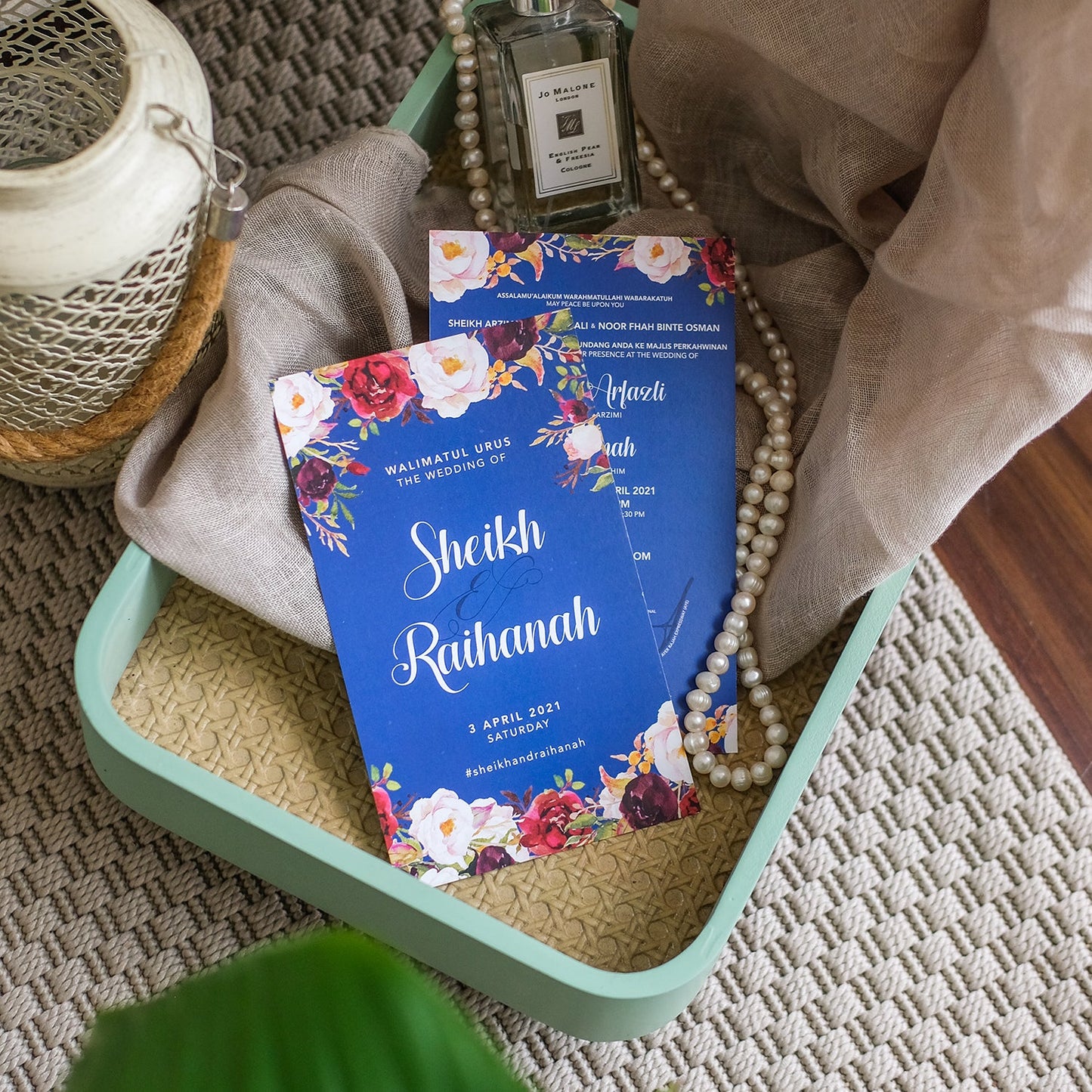 Burgundy Marsala On Cobalt Blue Wedding Invitations | Wedding Card SG