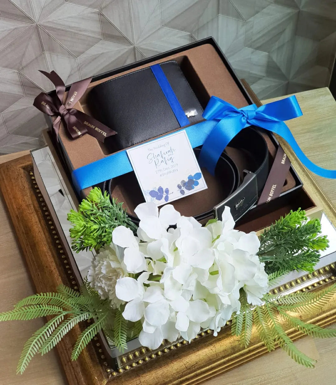 COPPER/ GOLD MIRRORED-BASE WEDDING GIFT TRAY (GUBAHAN)