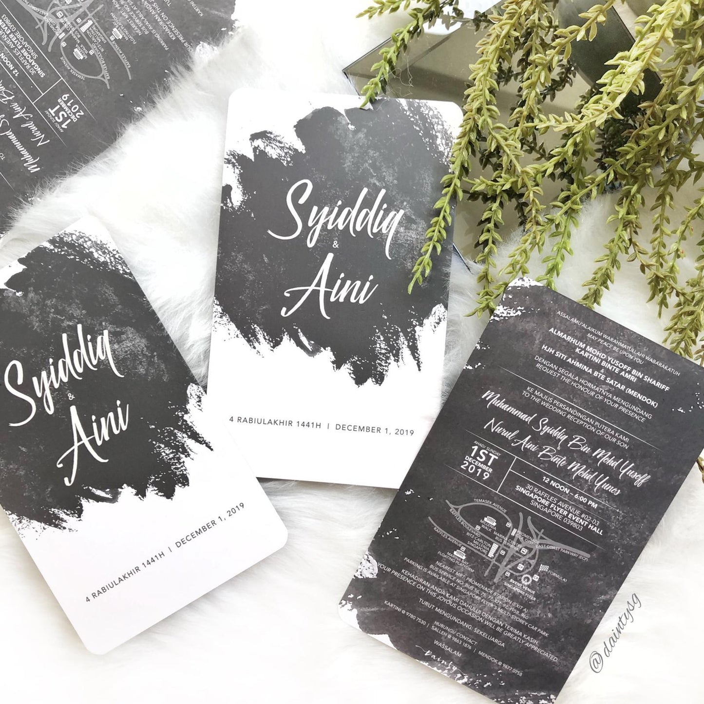 Dark Grey Abstract Modern Wedding Invitations | Kad Kahwin SG