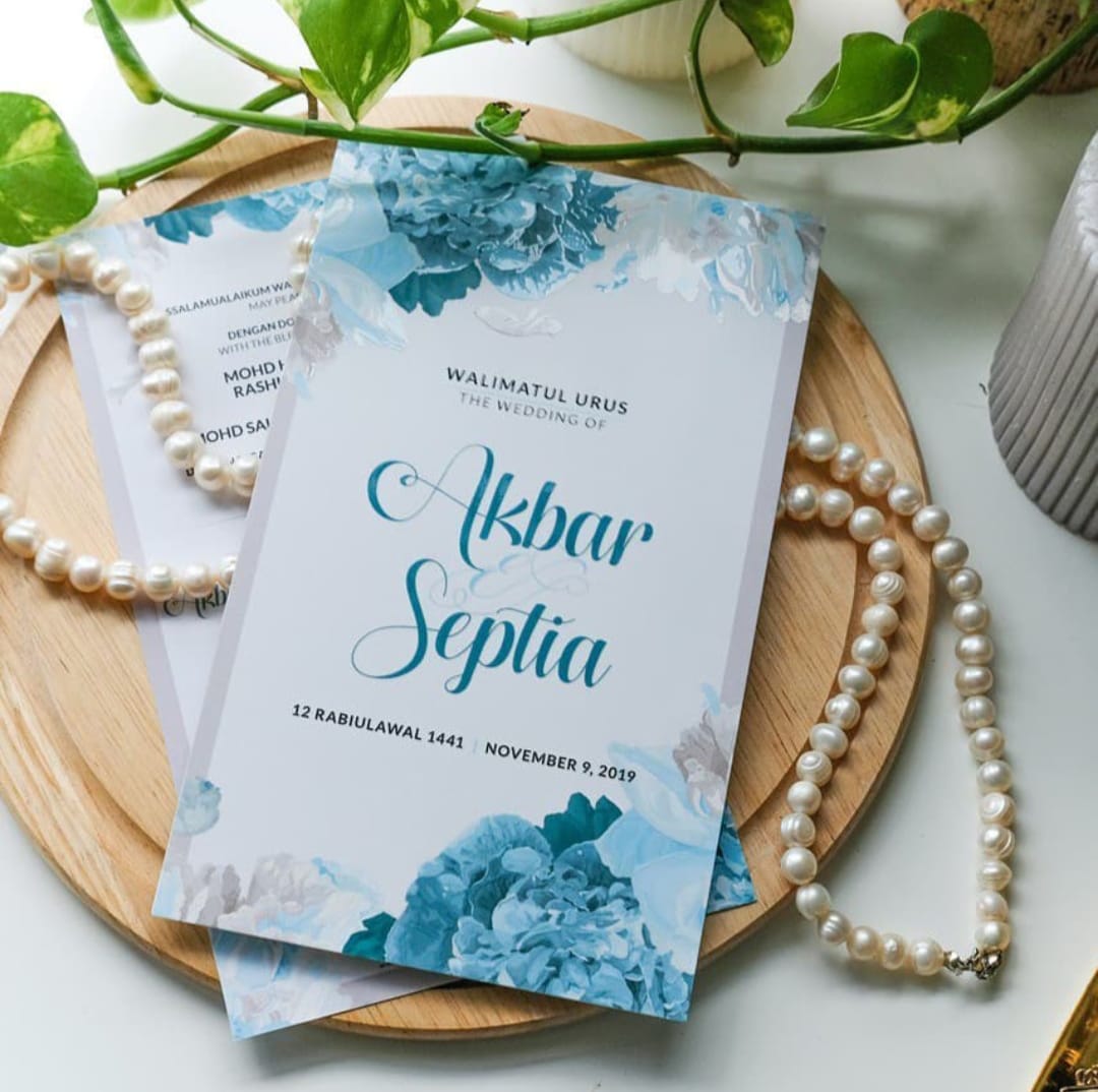 All Blue Peony Wedding Invitations | SG Modern Wedding Invitations