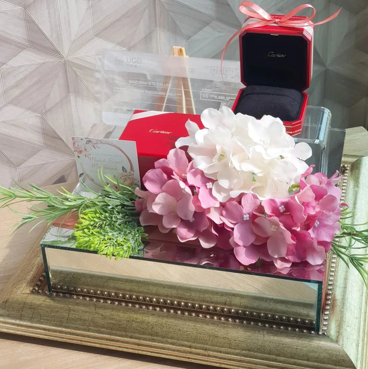 COPPER/ GOLD MIRRORED-BASE WEDDING GIFT TRAY (GUBAHAN)