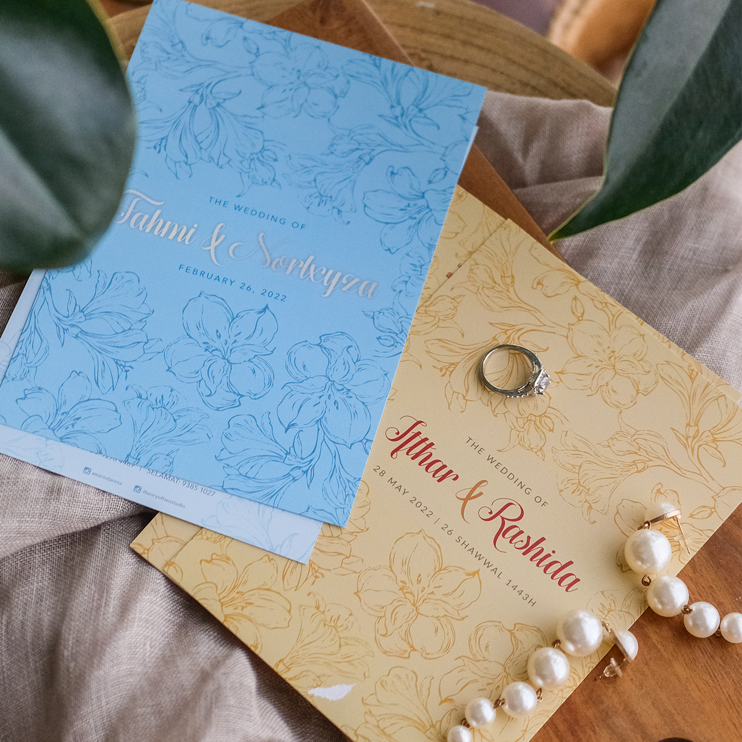 Camel Beige Hibiscus Wedding Invitations | Kad Kahwin Singapore