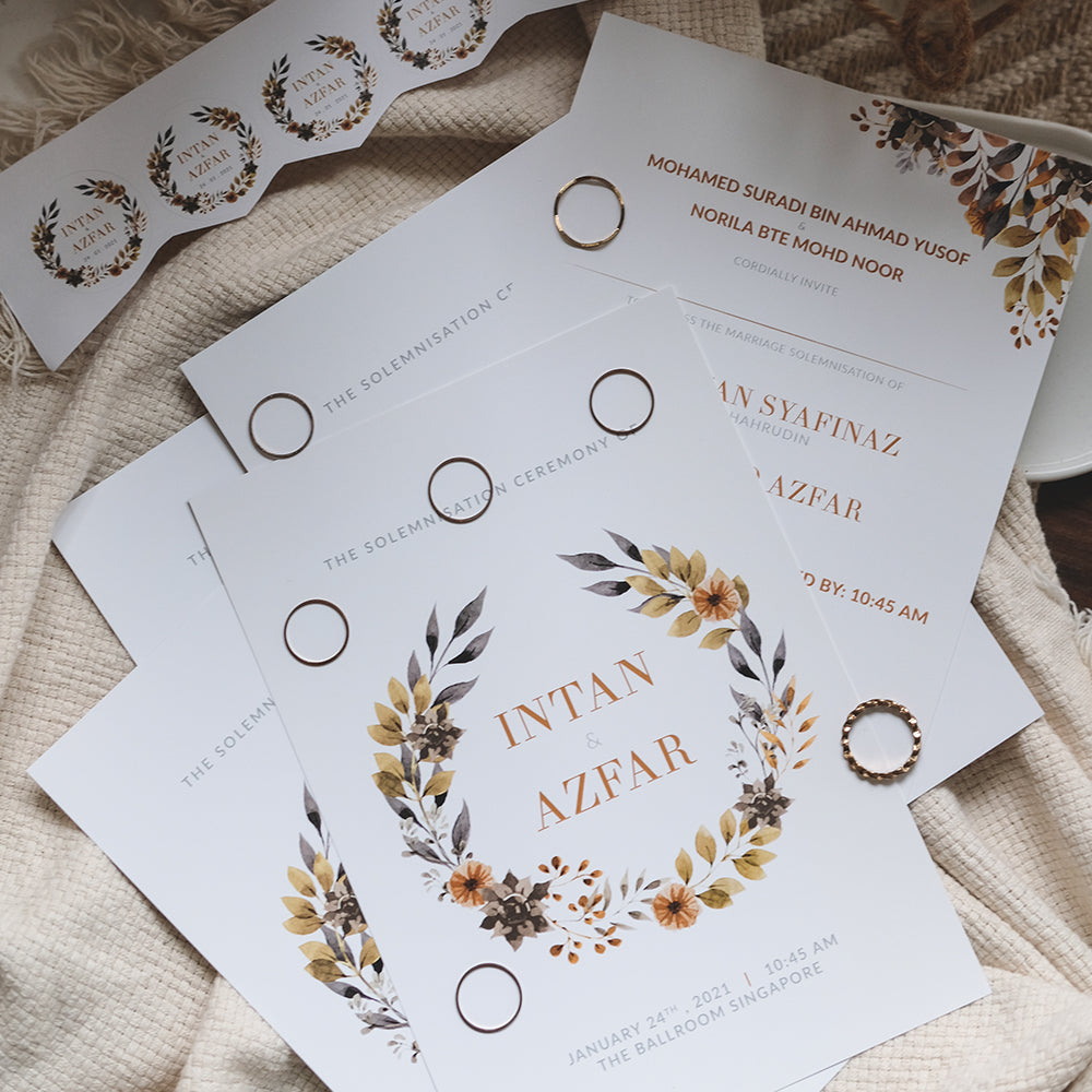 Eucalyptus Brown Wreath Wedding Invitations | Kad Kahwin Singapore