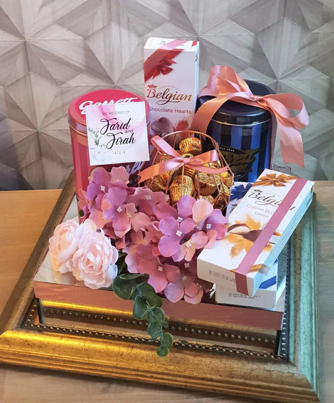 COPPER/ GOLD MIRRORED-BASE WEDDING GIFT TRAY (GUBAHAN)