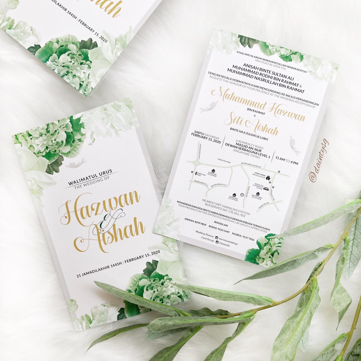 Green Peony Blooms Wedding Invitations | SG Wedding Invitations