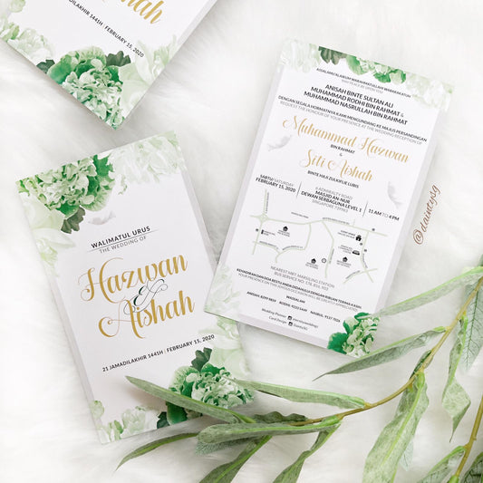 Green Peony Blooms Wedding Invitations | SG Wedding Invitations