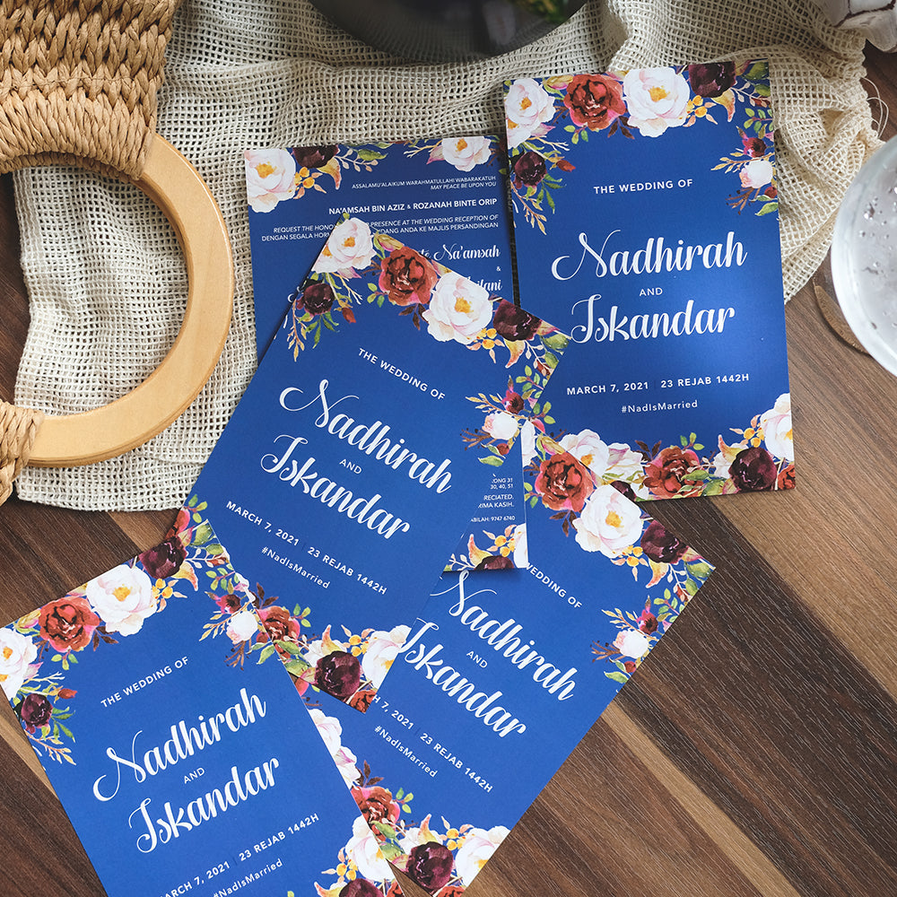 Burgundy Marsala On Cobalt Blue Wedding Invitations | Wedding Card SG