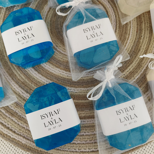 SCENTED GEM SOAP WITH PERSONALIZED SLEEVE + ORGANZA BAG